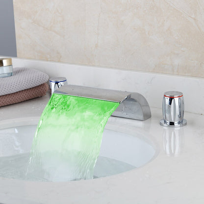 Juno Chrome 5 Pcs LED bathroom faucet waterfall 3 handle bathroom tub faucet