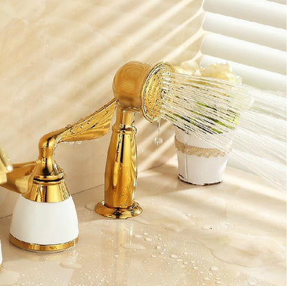 Juno 5 Pcs Gold Bathtub Faucet Deck Mount WIth Handheld Shower Faucet