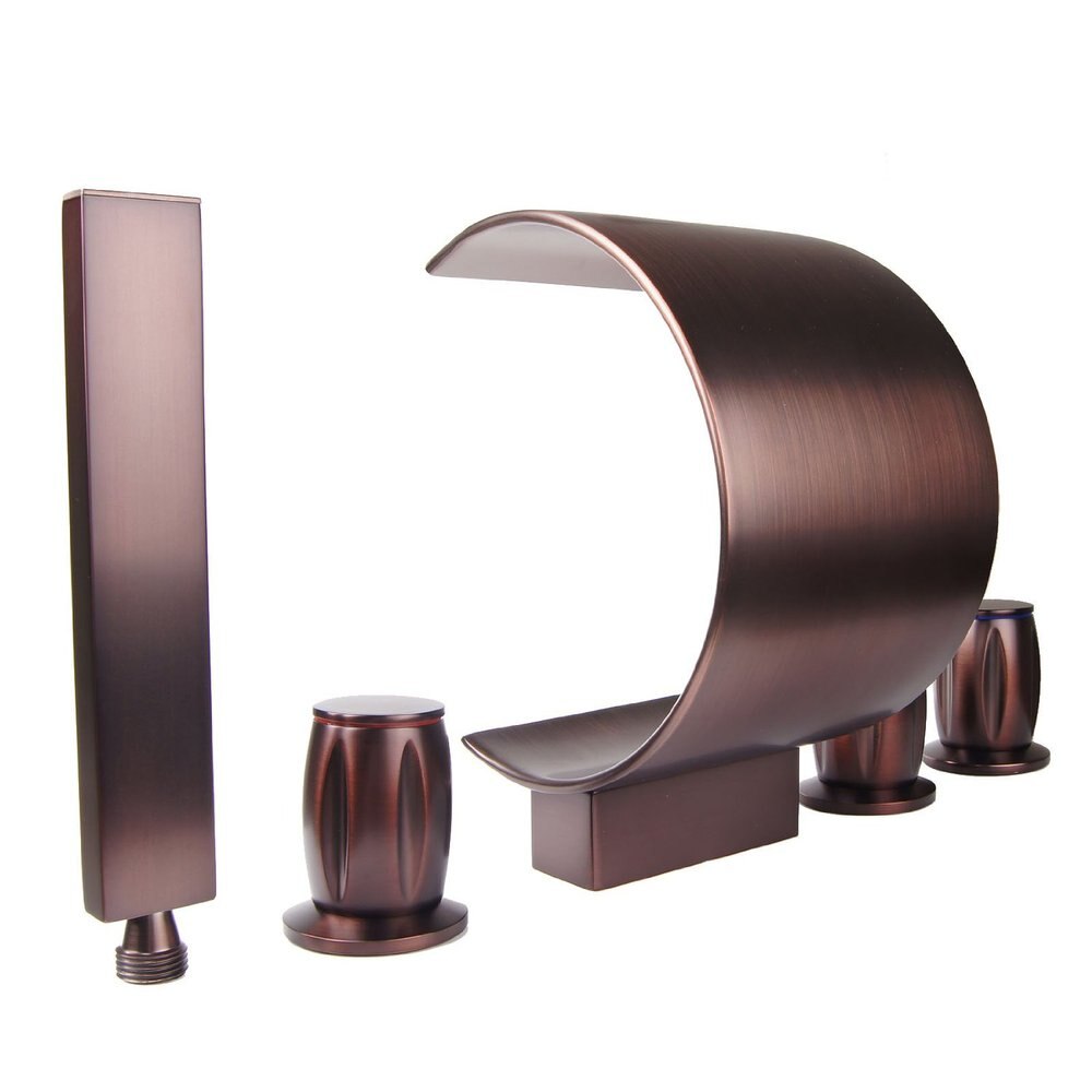 Juno Triple Handle Waterfall Bathtub Oil Rubbed Bronze Faucet with Hand Held Shower Head