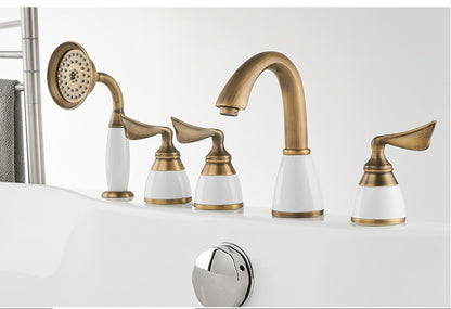 Juno 5 Pcs Gold Bathtub Faucet Deck Mount WIth Handheld Shower Faucet