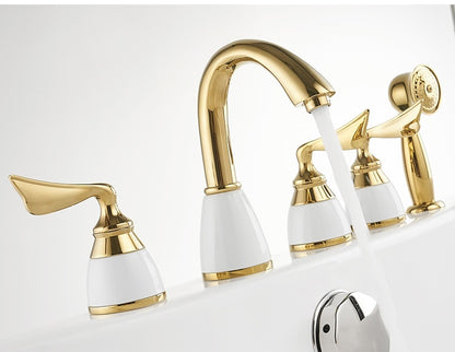 Juno 5 Pcs Gold Bathtub Faucet Deck Mount WIth Handheld Shower Faucet