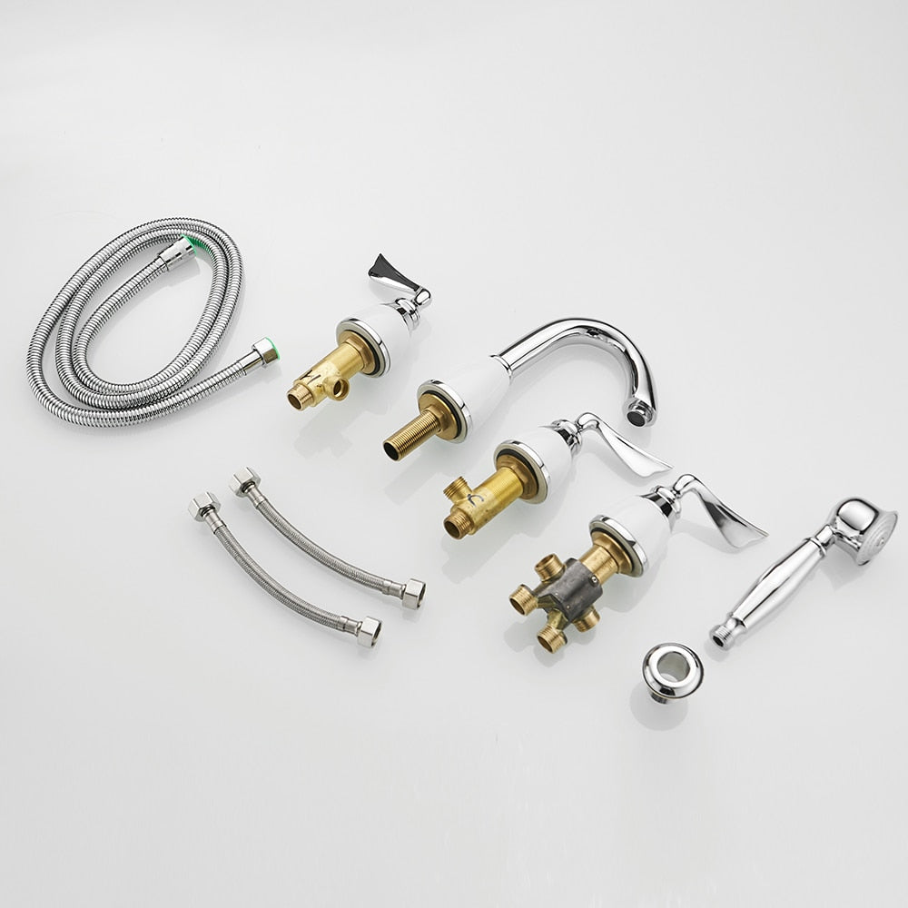 Juno 5 Pcs Gold Bathtub Faucet Deck Mount WIth Handheld Shower Faucet