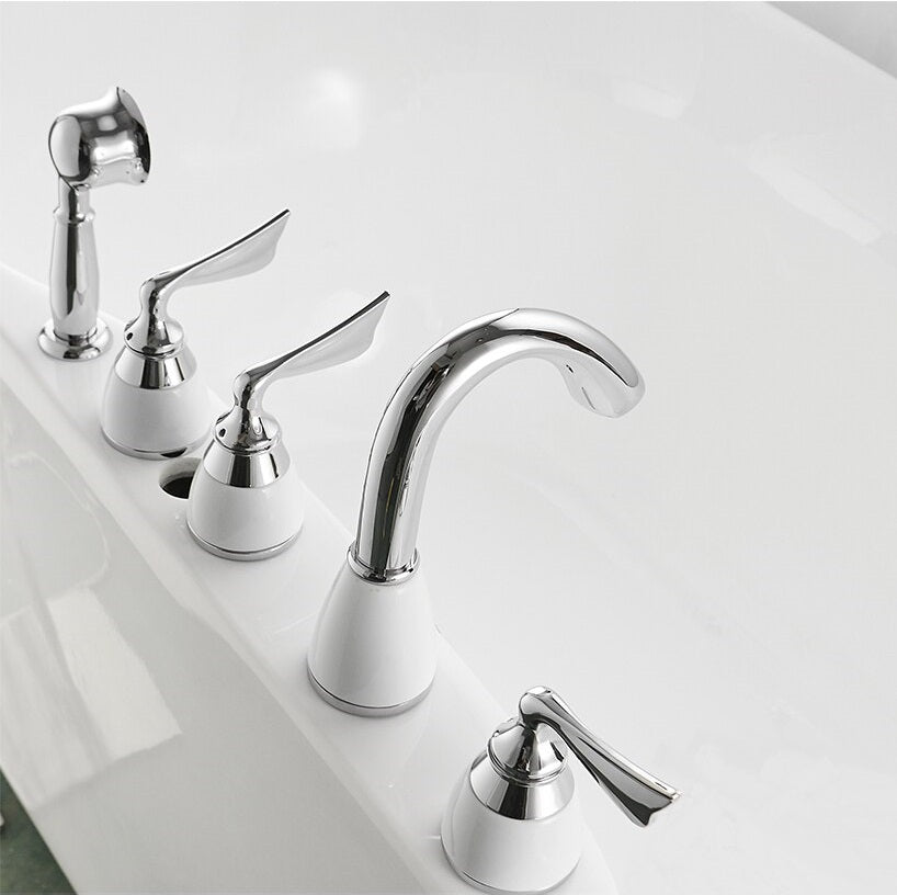 Juno 5 Pcs Gold Bathtub Faucet Deck Mount WIth Handheld Shower Faucet