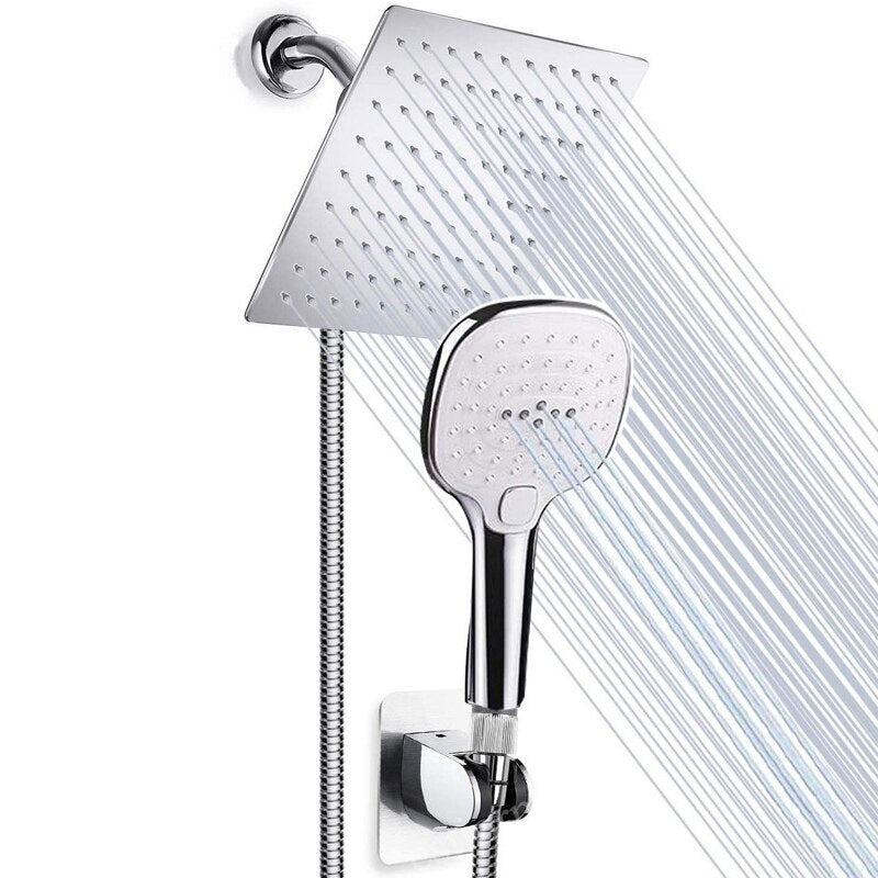 juno 8 inch high pressure Dual rain  Shower Head Combo Square Stainless Steel