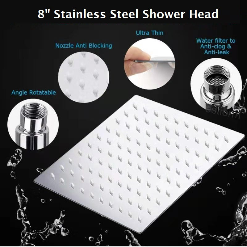 juno 8 inch high pressure Dual rain  Shower Head Combo Square Stainless Steel