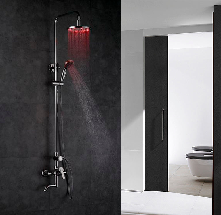 Juno 8 Round LED Shower Head Set With Round Handheld Shower And Shower Faucet