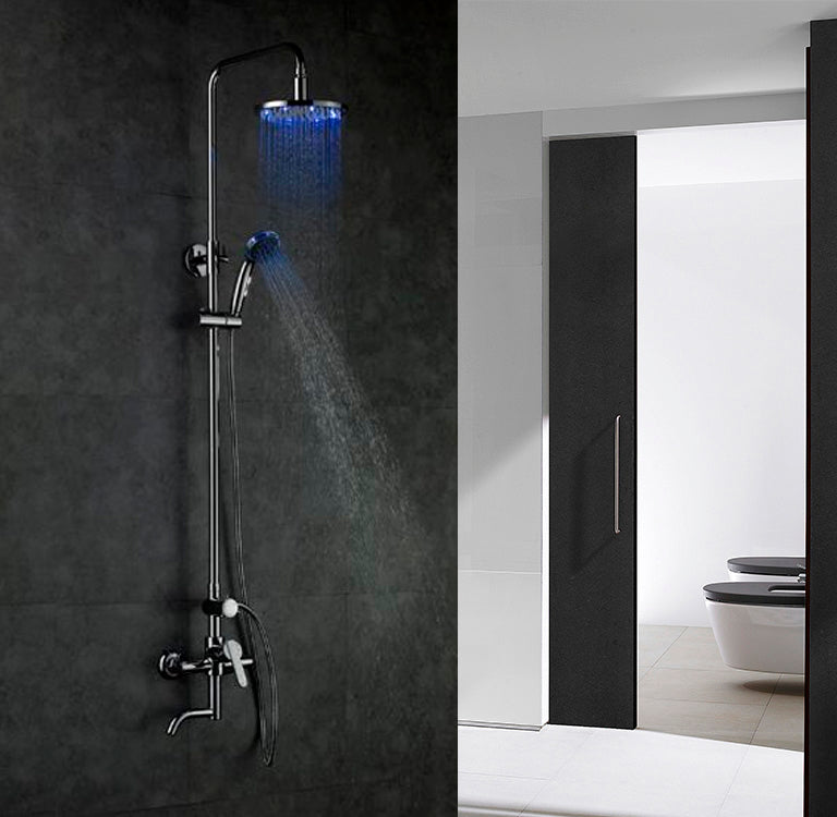 Juno 8 Round LED Shower Head Set With Round Handheld Shower And Shower Faucet