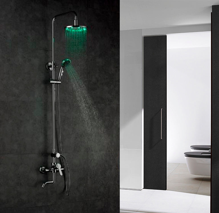 Juno 8 Round LED Shower Head Set With Round Handheld Shower And Shower Faucet