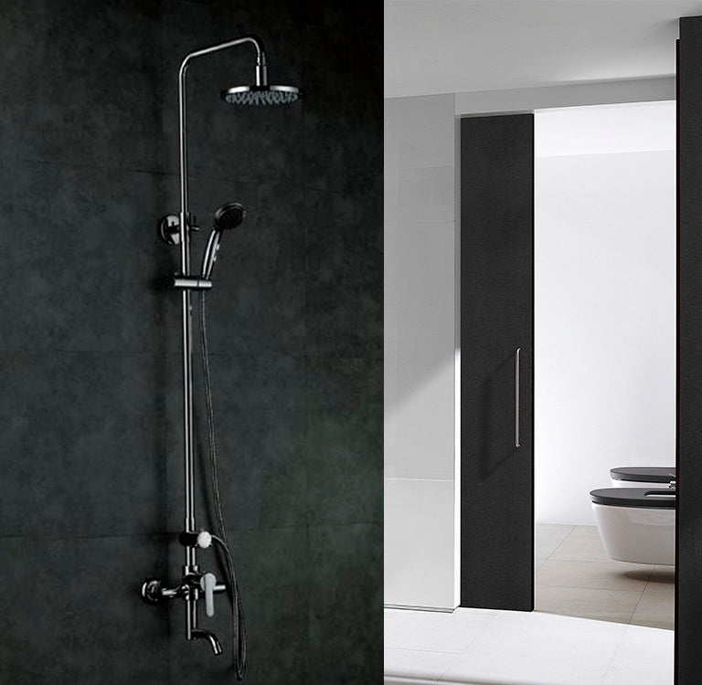 Juno 8 Round LED Shower Head Set With Round Handheld Shower And Shower Faucet