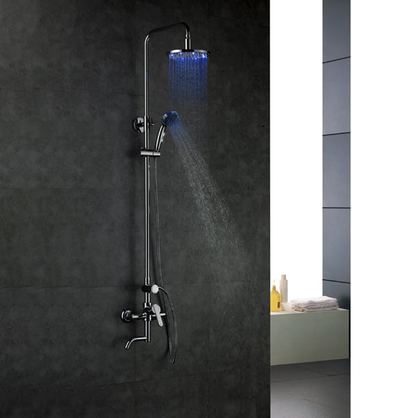 Juno 8" Round LED Shower Head Set with Round Handheld Shower and Shower Faucet