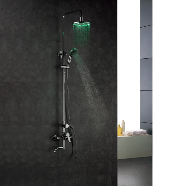 Juno 8" Round LED Shower Head Set with Round Handheld Shower and Shower Faucet