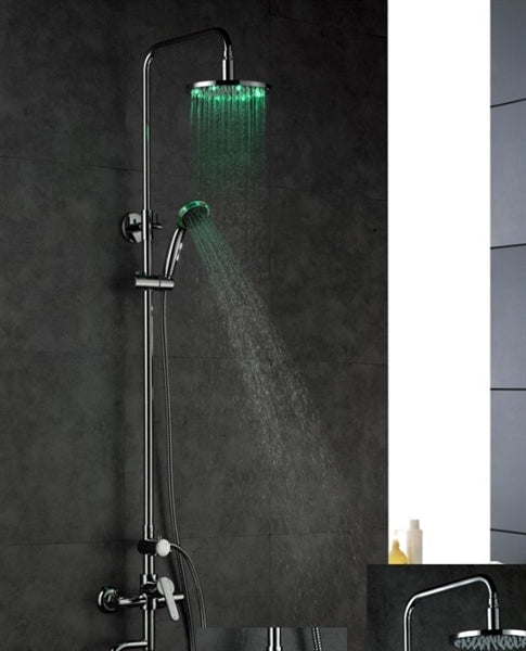 Juno 8" Round LED Shower Head Set with Round Handheld Shower and Shower Faucet