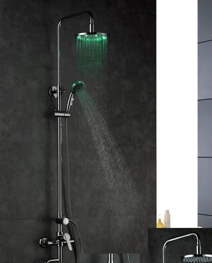 Juno 8" Round LED Shower Head Set with Round Handheld Shower and Shower Faucet