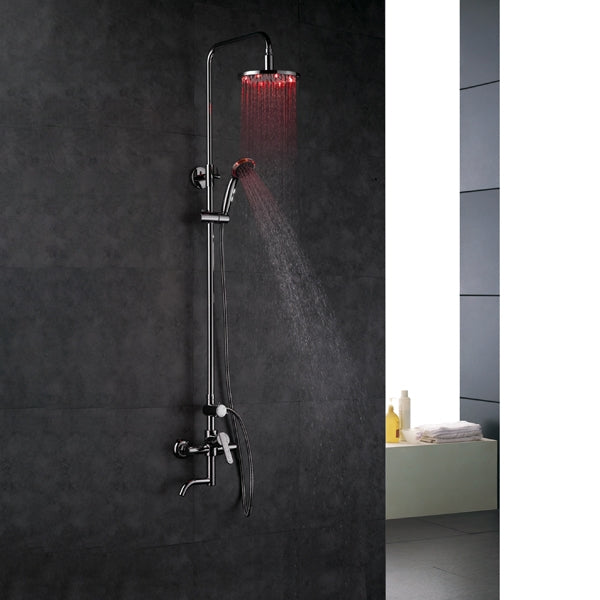 Juno 8" Round LED Shower Head Set with Round Handheld Shower and Shower Faucet