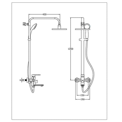 Juno 8" Shower Set with Handheld Shower Head and Shower Mixer Faucet