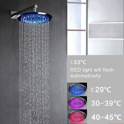 Juno 8" Wall Mount LED Shower head with 5 LED Shower Head Lights