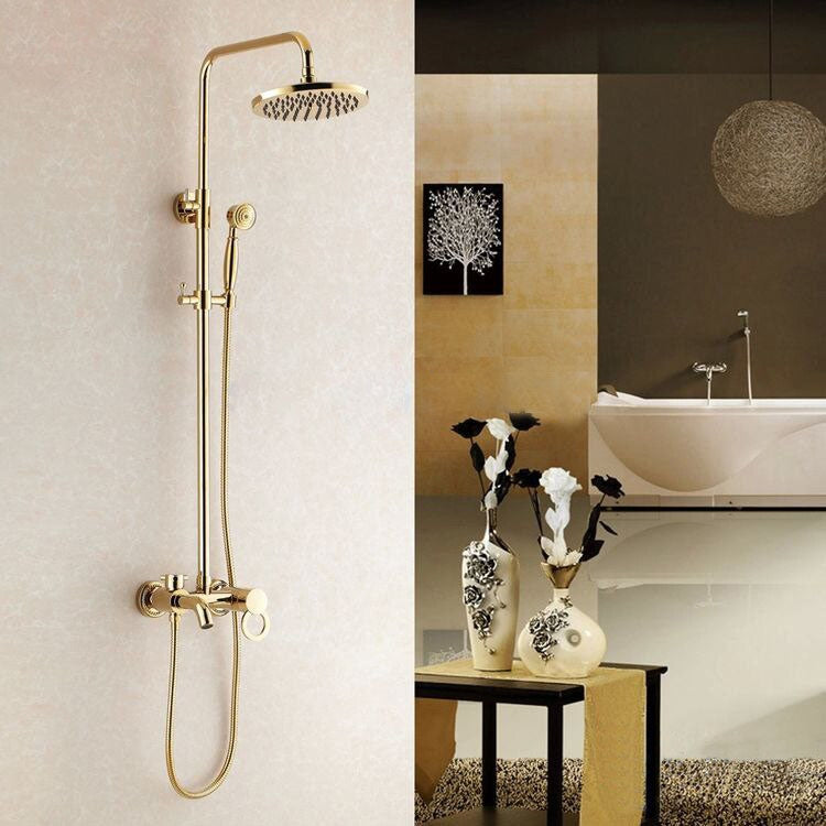 Juno Amazing Ultra Thin Round Gold Single Handle Wall Mount Shower with Hand-Held Shower