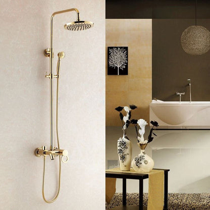 Juno Amazing Ultra Thin Round Gold Single Handle Wall Mount Shower with Hand-Held Shower