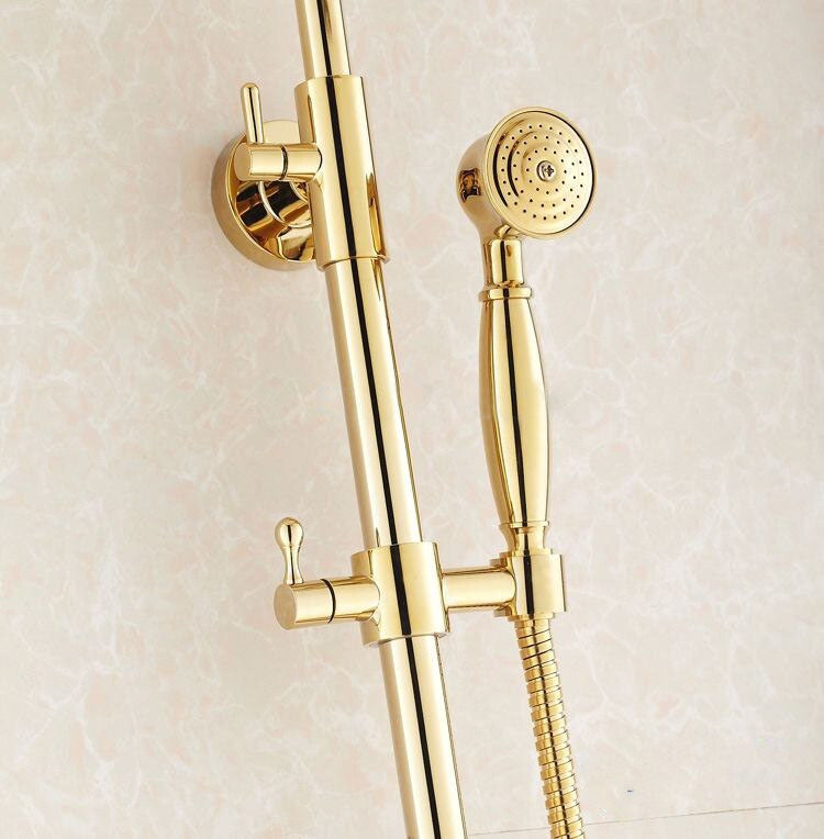 Juno Amazing Ultra Thin Round Gold Single Handle Wall Mount Shower with Hand-Held Shower