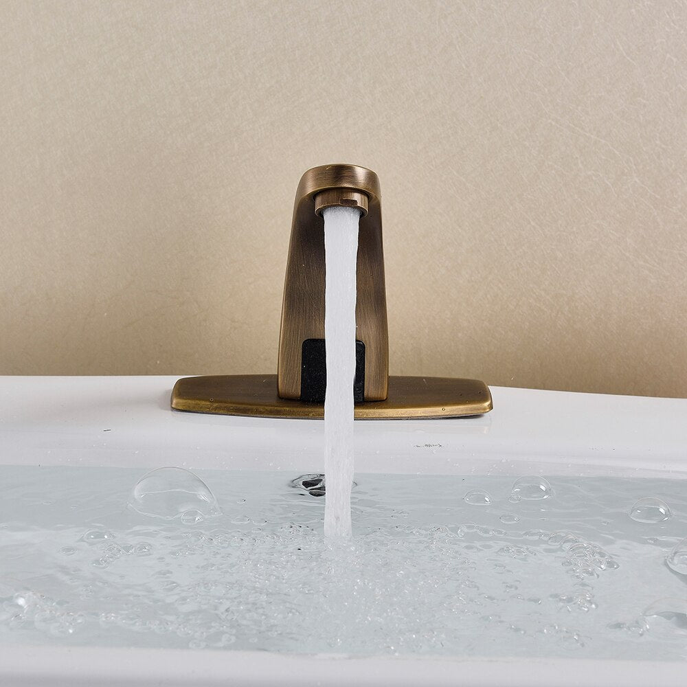 Juno Antique Brass Touchless Electric Wash Basin Tap Automatic Motion Sensor Bathroom Basin Faucet
