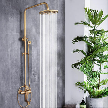 Juno Antique Brass Rain Shower System with Handheld Shower Faucet