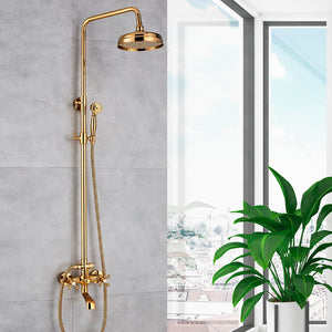 Juno Antique Brass Rainfall Dual Handle Mixer Faucet With Telephone Style Handheld Shower
