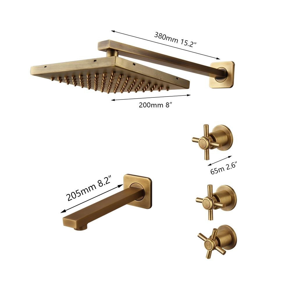 Juno Antique Brass Rain Shower Head Set
