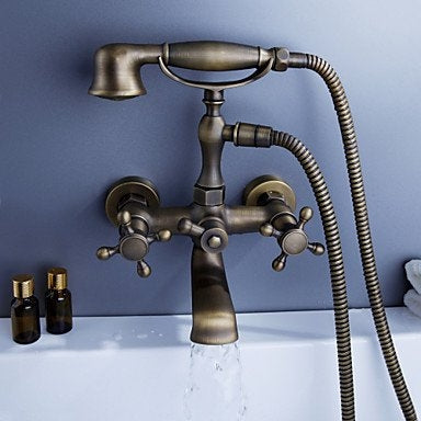 Juno Antique Bronze Bathtub Mixer Faucet Ceramic Handheld Shower