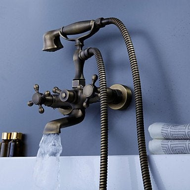 Juno Antique Bronze Bathtub Mixer Faucet Ceramic Handheld Shower