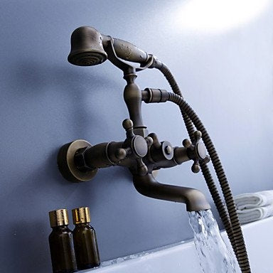 Juno Antique Bronze Bathtub Mixer Faucet Ceramic Handheld Shower