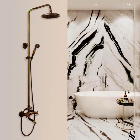 Antique Bronze Shower Head Wall Mount Dual Control with Hand Held Shower