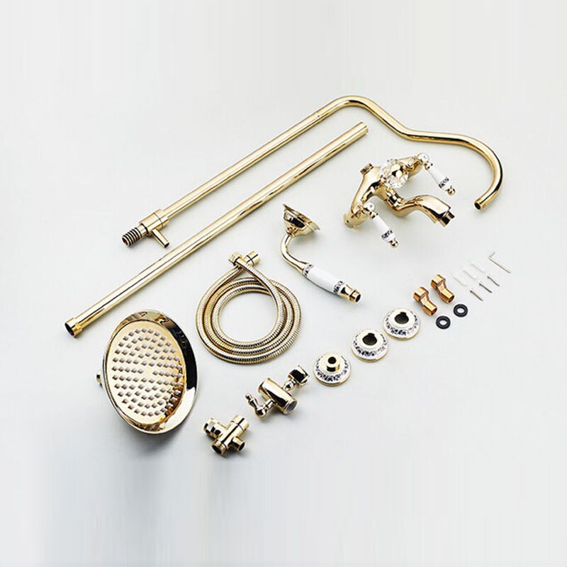 Juno Antique Gold Dual Handle Copper Shower Bathroom Shower & Hand Held Shower