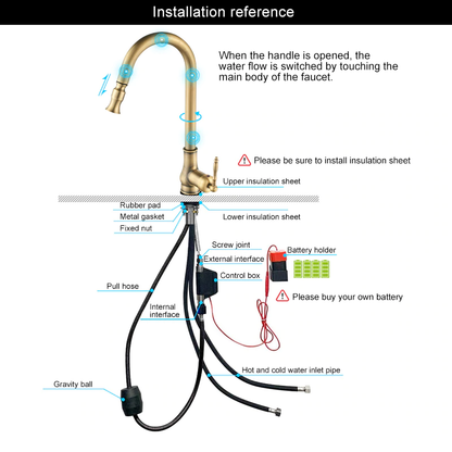 Juno Antique Brass Touch Control Kitchen Faucets Pull Out Kitchen Mixer Tap Crane Sensor Faucet Hot Cold Water