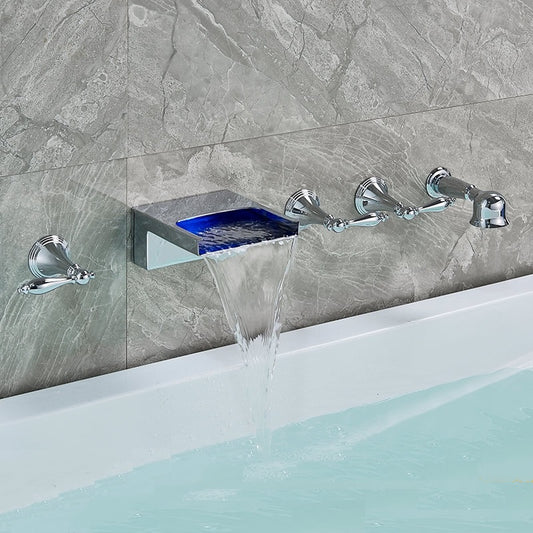 Juno Bathroom Bathtub LED Waterfall Faucet chrome finish