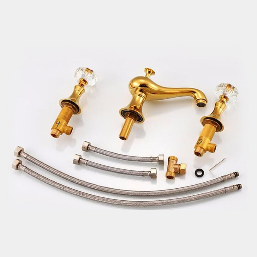 Juno Beautiful Golden Deck Mounted Crystal Handle Bathroom Mixer Faucet