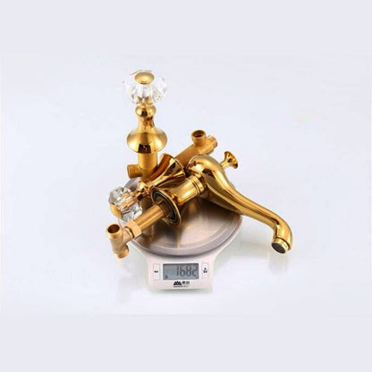 Juno Beautiful Golden Deck Mounted Crystal Handle Bathroom Mixer Faucet