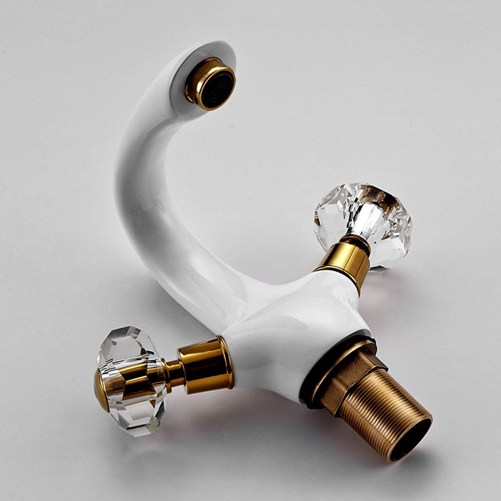 Juno Beautiful White Crystal Double Handle Bathroom Sink Faucet