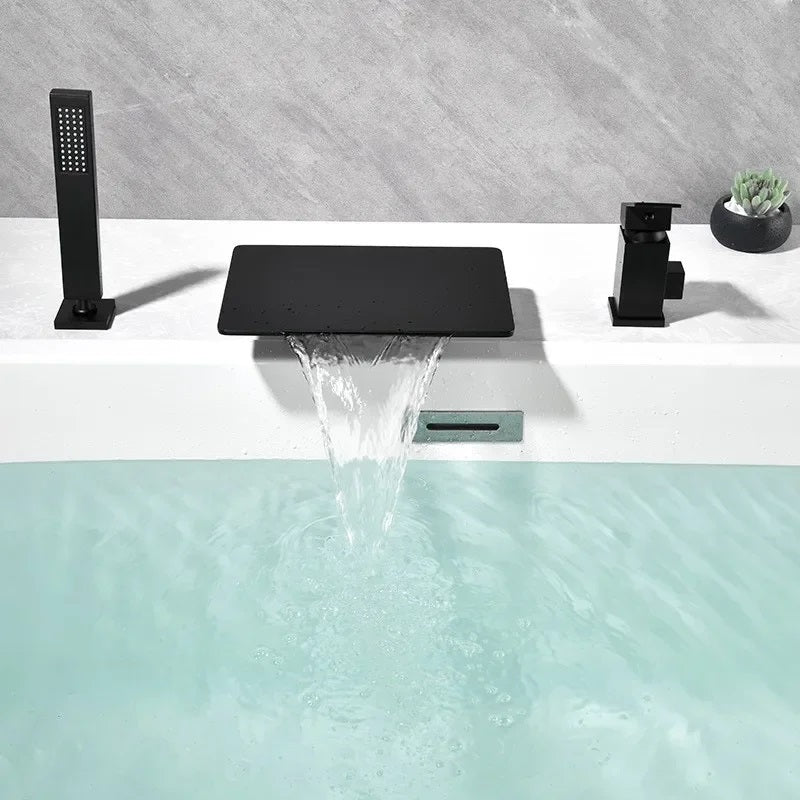 Juno Deck Mount Waterfall Bathtub Shower Faucet With Handheld Shower