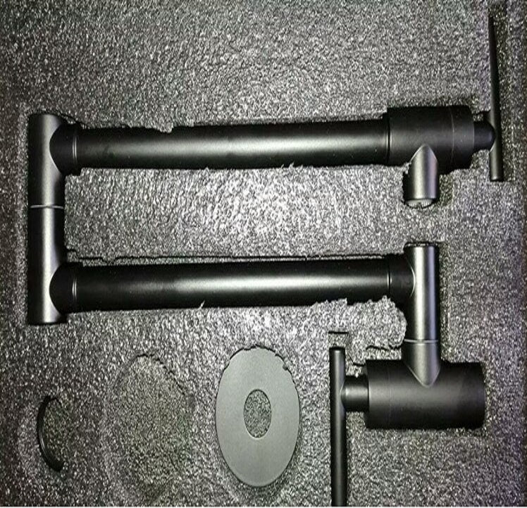 JUNO Black Foldable Copper Pot Filler Faucet Wall Mount Kitchen Faucet Single Handle Faucet