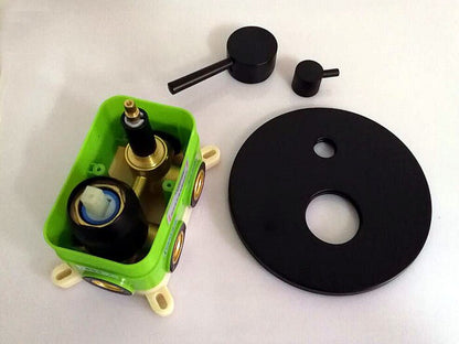 Juno New Matte Black Shower Head Ceiling Mount Round with Black Tub Spout