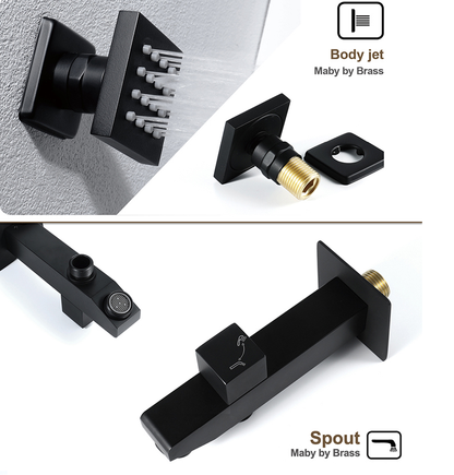 Juno 4 Function Ceiling Mount Black LED Shower Head with 6 Body Shower Jets