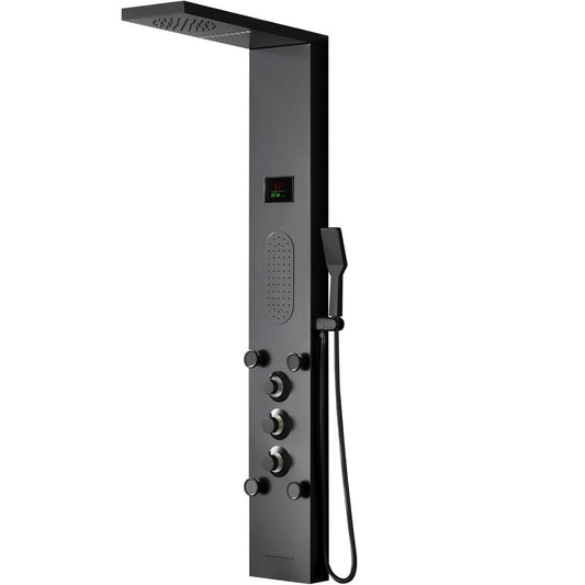 Juno Black Shower Tower Black LED Light Shower Tower with Body Jet Massage Shower Tower