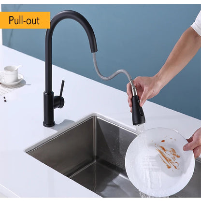 Juno Brushed Nickel & Black Touch Control Kitchen Faucet