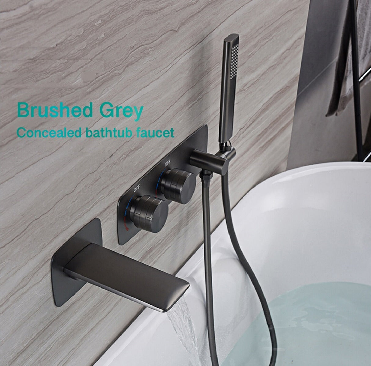 Juno Black Wall Mount Bathtub Shower Faucet Set