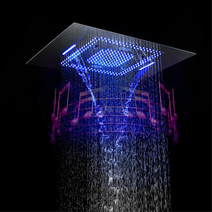 Juno Musical Rectangular Chrome Finish Ceiling Mount Phone Control LED Shower Head