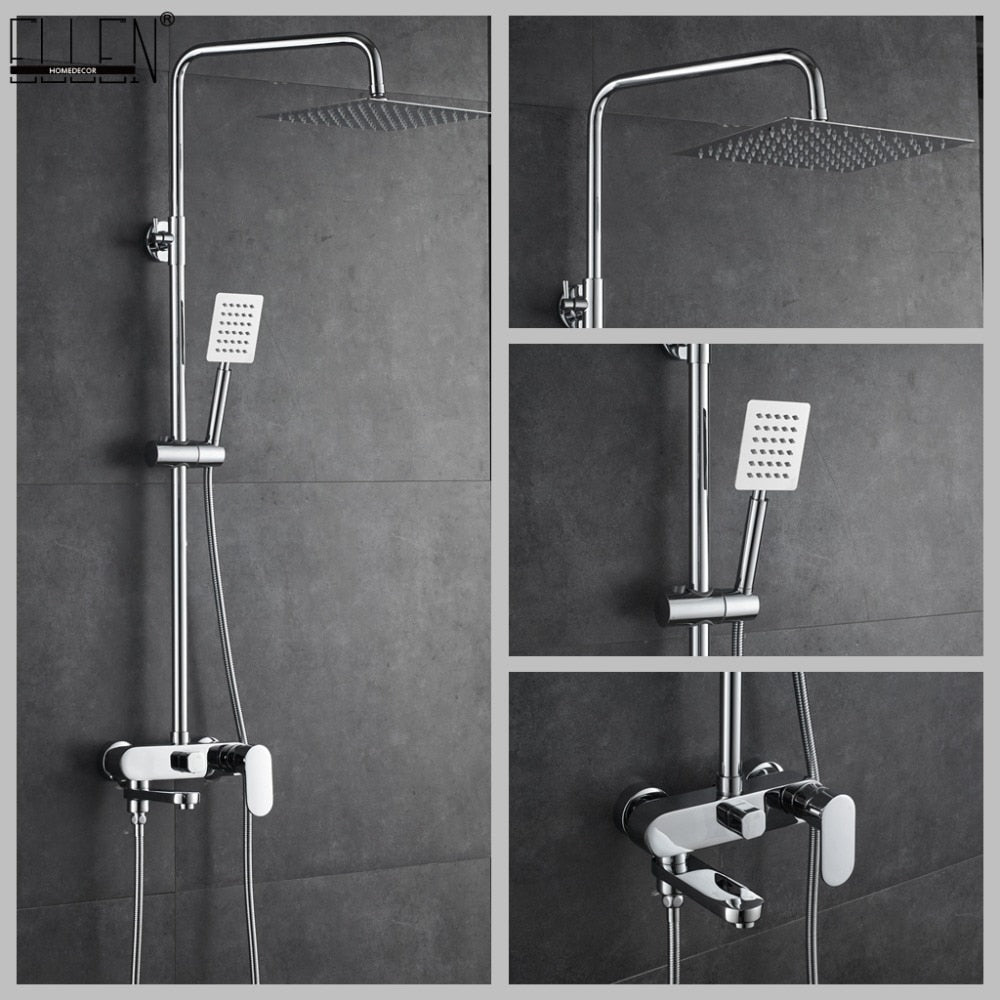 Juno Brass Square LED Shower Head with Brass Shower Faucet