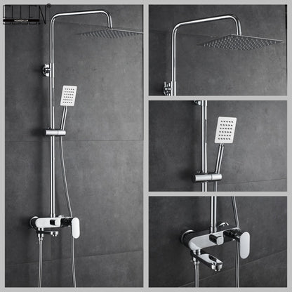 Juno Brass Square LED Shower Head with Brass Shower Faucet