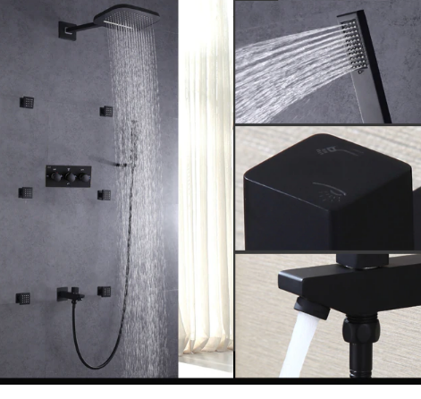 Juno Rain Waterfall Mixer Wall Mount Bathroom Shower with Handheld Shower & Body Jets