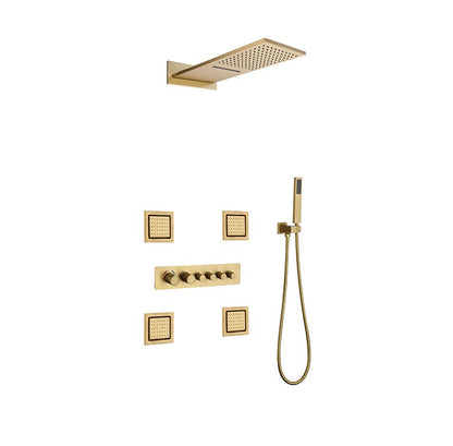 Juno 22 Inch Brushed Gold Finish Wall Mount Rain Shower Head with 6 Knobs Mixer