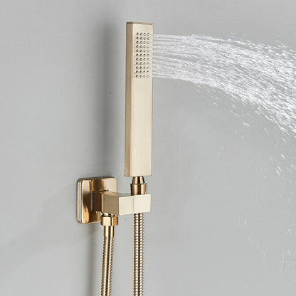 Juno Brushed Gold LED Rain Shower Head Square Thermostatic Shower Mixer